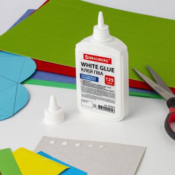 Клей ПВА 125г бумага картон дерево BRAUBERG 1/40