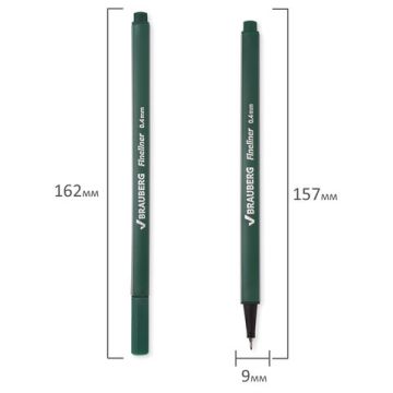 Ручка капиллярная (линер) BRAUBERG Aero, ТЕМНО-ЗЕЛЕНАЯ, трехгр., металлич. наконечник, 0,4мм, 142251