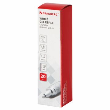 Стержень гелевый BRAUBERG White, 130мм, БЕЛЫЙ, евронаконечник, узел 1мм, линия 0,5мм, 170378