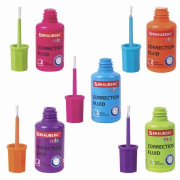 Корректирующая жидкость штрих 20мл флакон с кисточкой быстросохнущая MIX BRAUBERG 1/15