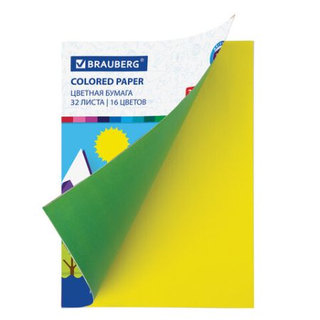 Цветная бумага А4 офсетная, 16л. 8цв., на скобе, BRAUBERG, 200х275мм, Кот-рыболов, 129920
