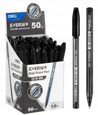 Ручка шариковая черная узел 1мм Deli EQ19-BK 1/50