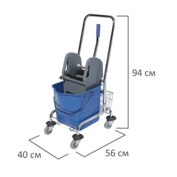 Тележка уборочная BRABIX Проф 1-съемное ведро 25л мех.отжим корзина метал.каркас синяя 1/1 (клиент)