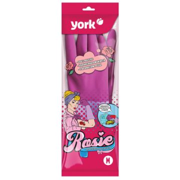 Резиновые перчатки с х/б напыл латекс хозяйств рифл пальцы Роза YORK М 1/48