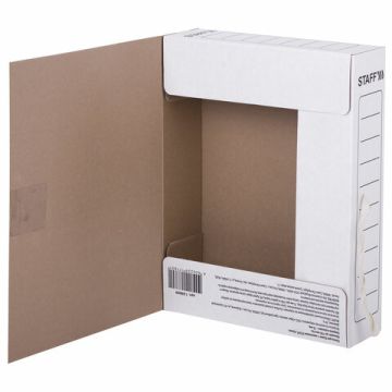 Папка архивная с завязками А4 (325х250мм), 75мм, до 700л, микрогофрокартон, БЕЛАЯ, STAFF, 128869