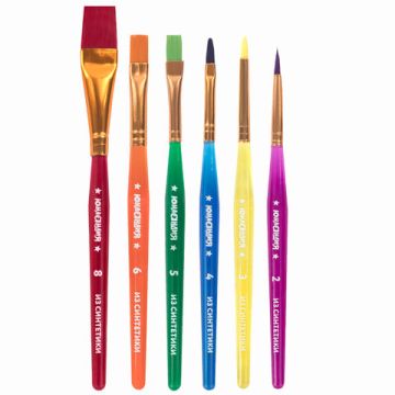 Кисти 6шт синтетическая круглая № 2,3 плоская № 4,5,6,8 блистер BRAUBERG 1/12/288 (Клиент)