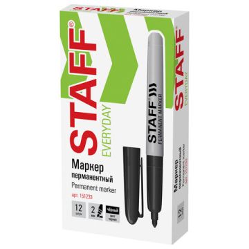 Маркер перманентный черный 2мм эргон.корпус, круглый наконечник STAFF 1/12
