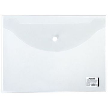 Папка-конверт с кнопкой BRAUBERG, А4, до 100 л, прозрачная, 0,15мм 1/15/90