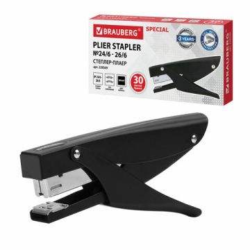 Степлер №24/6 до 30л ПЛАЕР металл.корпус, черный Extra Easy Press BRAUBERG 1/12/24