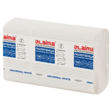 Полотенца бумажные 1сл 190л белые 22,5х20,5см Z-сложение LAIMA (Система H2) 21/21 (клиент)