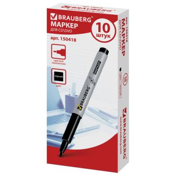 Маркер для CD и DVD черный 1мм тонкий наконечник BRAUBERG 1/10 (Клиент)