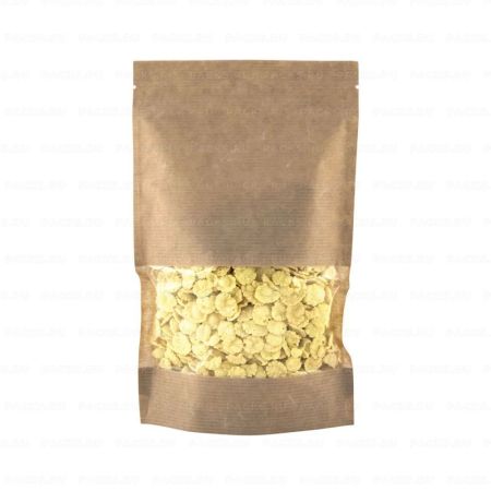 Пакет Zip-Lock Дой-Пак крафт (15х24)+(4,5+4,5) с окном 80мм Aviora 100/700