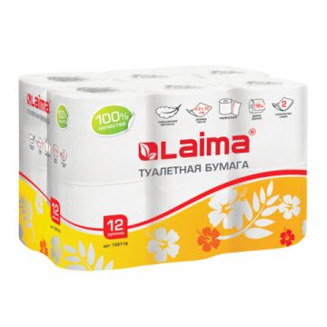Туалетная бумага евро 2сл белая 12шт.х18м Лайма 1/4 (клиент)