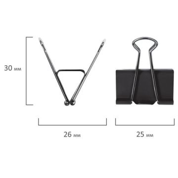 Зажимы для бумаг 25мм на 100л (12шт) черные в картонной коробке Staff 1/12