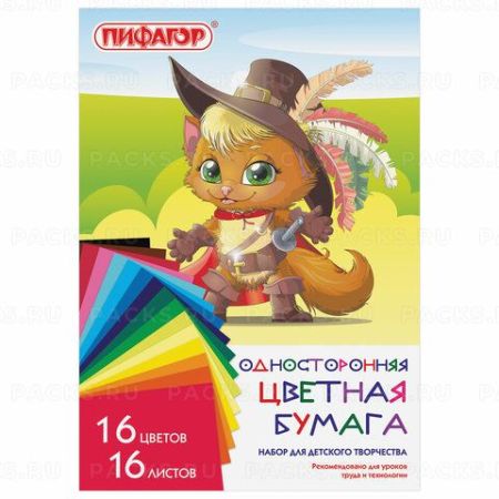 Цветная бумага А4 Лиса 16л 16цв