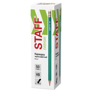 Карандаш ч/гр НВ пластиковый зеленый корпус с резинкой заточенный STAFF EVERYDAY BLP-GRN  1/50