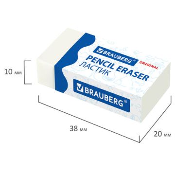 Ластик 38х20х10мм белый прямоугольный картон держатель Original BRAUBERG 1/40/1280