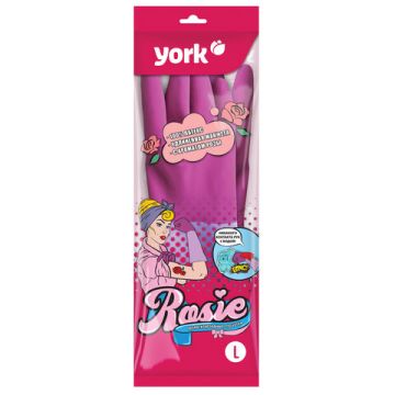 Резиновые перчатки с х/б напыл латекс хозяйств рифл пальцы Роза YORK L 1/48