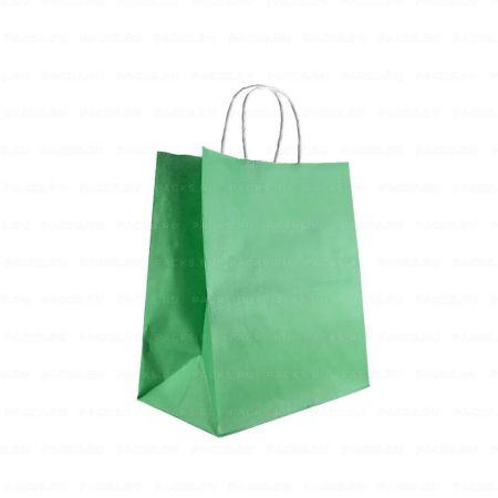 Пакет бумажный крафт ЗЕЛЕНЫЙ с кручеными ручками 240х140х280  300/300