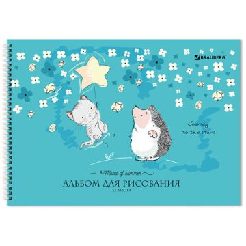 Альбом для рисования А4 32л гребень обложка картон BRAUBERG Ежики 1/6/30