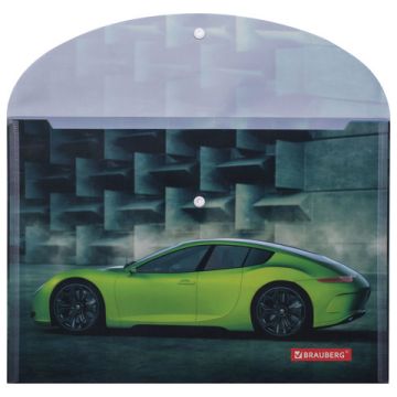Папка-конверт с кнопкой BRAUBERG SPORT CAR, А4, 160 мкм, до 100 листов, цветная печать, 228043