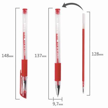 Ручка гелевая красная 0,5мм резиновый держатель STAFF 1/12/1728