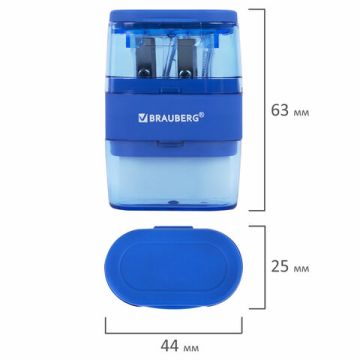 Точилка 2 отверстия 2в1 с ластиком ассорти BRAUBERG Double 1/12 (Клиент)
