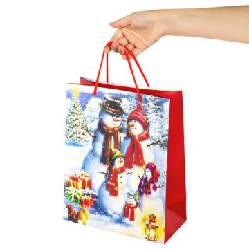 НГ Пакет подарочный бумажный (26х32х13) глиттер Snowman 1/12/96