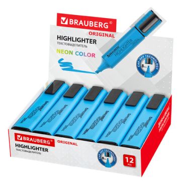 Текстовыделитель ГОЛУБОЙ линия 1-5 мм BRAUBERG Original neon 1/12/576