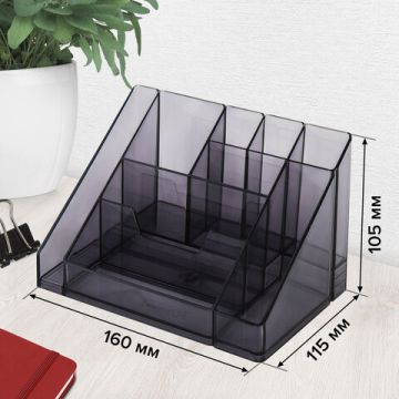 Подставка-органайзер 115х160х105 мм  9 отделений тонир серая BRAUBERG GRAND OFFICE 1/9