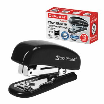 Степлер №10 до 12л черный мини Classic BRAUBERG  1/24
