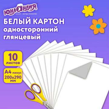 Белый картон 10л А4 мелованный в папке ЮНЛАНДИЯ 1/50