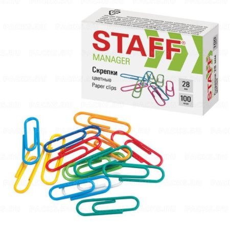 Скрепки 28мм 100шт цветные STAFF 1/10/300