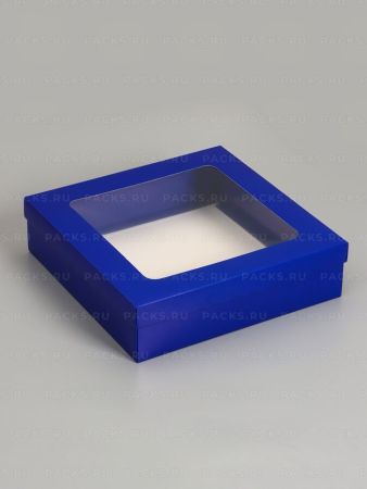 Коробка с окном 300х300х80мм картонная синяя 5/140