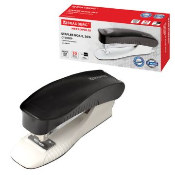 Степлер №24/6 26/6 до 30л черный METROPOLIS BRAUBERG 1/10/120 (Клиент)