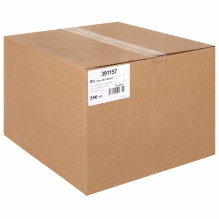 Конверт-пакет В4 объемный (250х353х40мм) до 300 листов, крафт, отрывная полоса, 391157 (вывод)