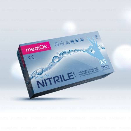 Перчатки смотровые нитриловые неопудренные NITRILE голубые S 50/500