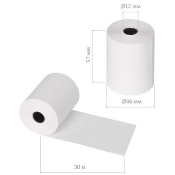 Термолента чековая 57х30х12 (30м) гарантия намотки BRAUBERG 16/16/160 (Клиент)