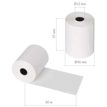 Термолента чековая 57х30х12 (30м) гарантия намотки BRAUBERG 16/16/160 (Клиент)