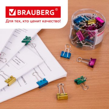 Зажимы для бумаг BRAUBERG 40 шт 19 мм на 60 листов  металлик пласт. цилиндр 1/2/12
