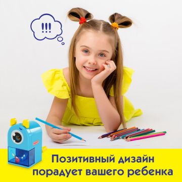 Точилка механическая для ч/гр и цв карандашей, корпус голубой ПИФАГОР Монстрик 1/12
