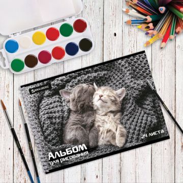 Альбом для рисования А4 24л гребень обложка картон BRAUBERG Питомцы 1/10/40