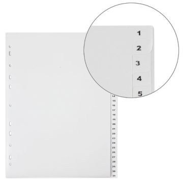 Разделитель пластиковый для папок А4 31л цифровой 1-31, оглавление, серый ОФИСМАГ 1/10/60 (клиент)