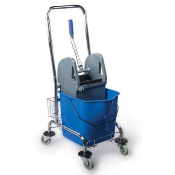 Тележка уборочная BRABIX Проф 1-съемное ведро 25л мех.отжим корзина метал.каркас синяя 1/1 (клиент)