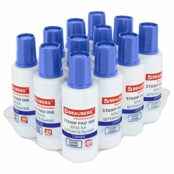 Штемпельная краска синяя 30мл на водной основе PROFESSIONAL Brauberg 1/12