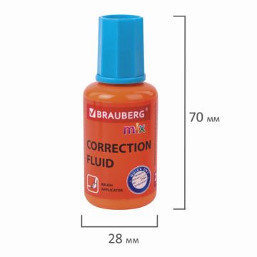 Корректирующая жидкость штрих 20мл флакон с кисточкой быстросохнущая MIX BRAUBERG 1/15