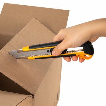 Нож канцелярский 25мм автофиксатор с резиновой вставкой мощный Brauberg 1/12/72