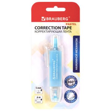 Корректирующая лента 5мм х 6м ассорти BRAUBERG PASTEL 1/24