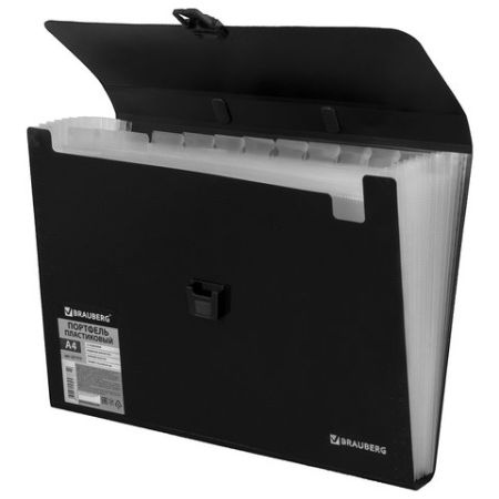 Папка-портфель пласт. BRAUBERG А4 (332х245х35мм), 13 отделений, фактура диагональ, черный 1/10/40