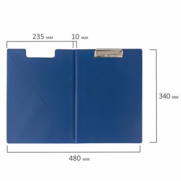 Папка-планшет BRAUBERG, А4 (340х240 мм), с прижимом и крышкой, картон/ПВХ, РОССИЯ, синяя (клиент)